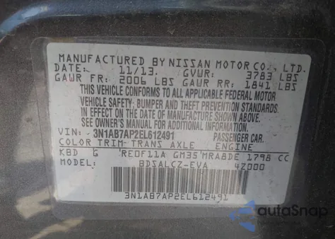 2014 Nissan Sentra S z USA, uszkodzony, nr VIN 3N1AB7AP2EL612491